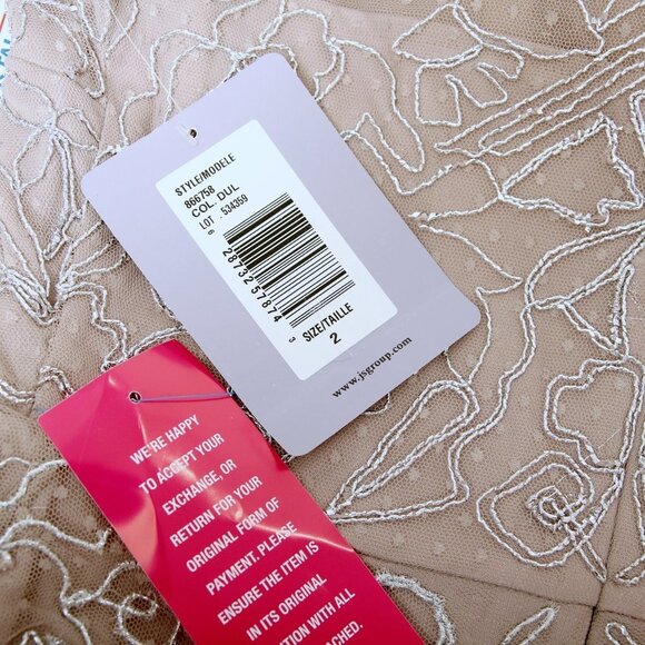 NWT JS Collections Formal A-Line Embroidered Sheer Evening Maxi Gown Tan Women 2 - Picture 16 of 16